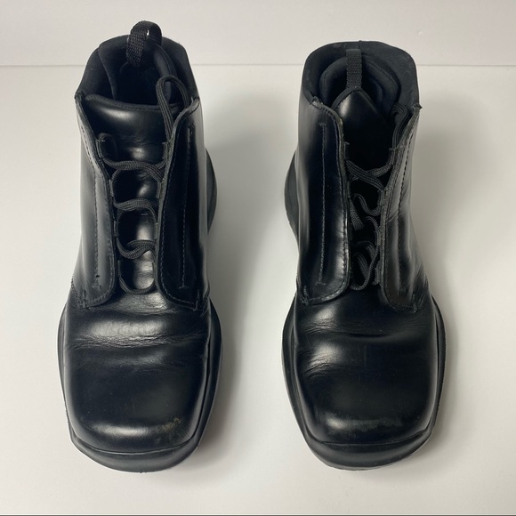 PRADA MEN VINTAGE CHUNKY DERBY BLACK LEATHER BOOTS HIGH TOP SIZE 8  NO BOX - Picture 8 of 8
